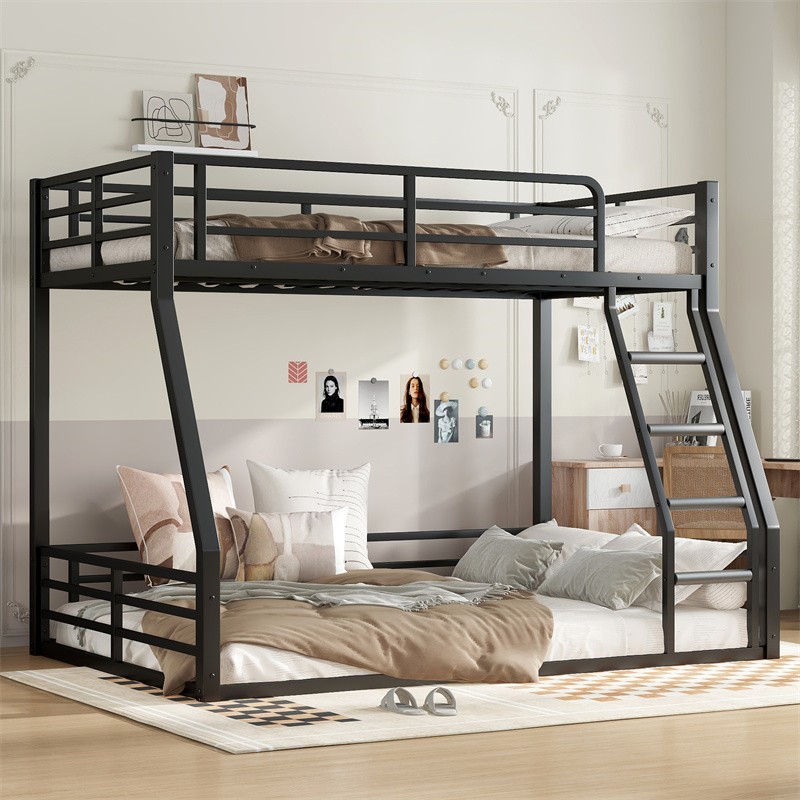 Metal Bunk Bed, Twin over Full Floor Bunk Bed Frame,Heavy-Duty