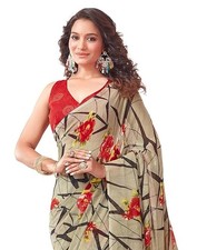 Women's Floral Printed Georgette Saree with Unstitched Blouse Piece