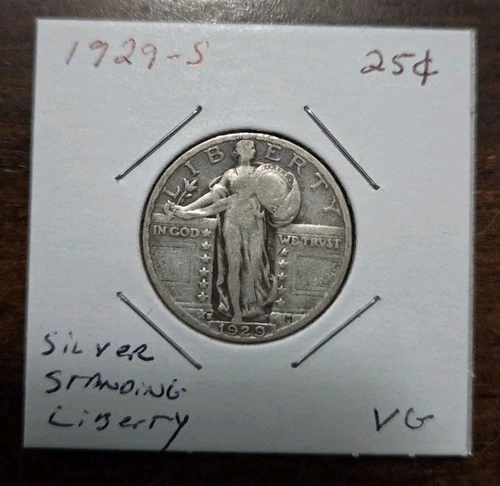 1929-S Standing Liberty Quarter Dollar VG Coin - 90% Silver