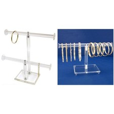 Clear Acrylic 2 Tier T-Bar  Round T-Bar 10" Jewelry Display Stands Kit 2 Pcs