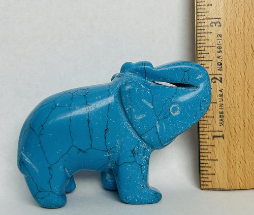 Turquoise Hand Carved Elephant Figurine Trunk Up for Good Luck