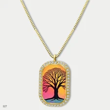 Stunning Colorful Tree of Life Pendant Necklace Chain Image Dog Tag Chain Gift D