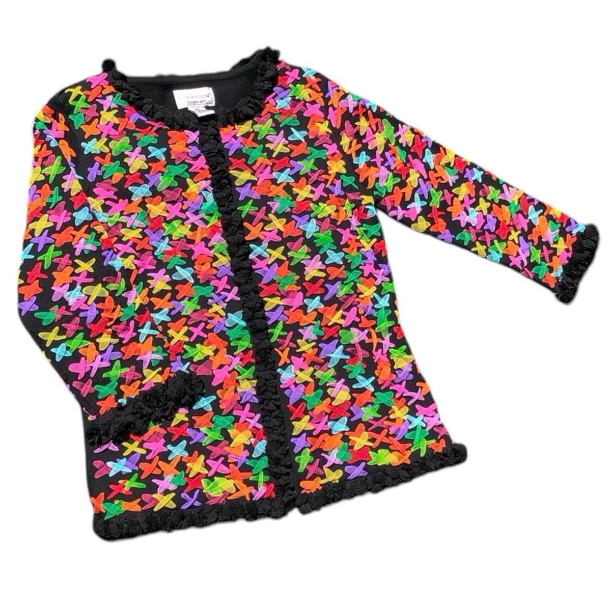Victor Costa Occasion Colorful Confetti Rainbow Ribbon Cardigan