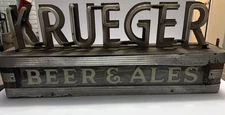 Rare 26” Krueger Beer Ale Neon Light Sign 1930’s? For Restoration With Extras