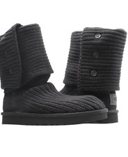 UGG Classic Cardy Black Knit Button Accent Lined Mid-Calf Women's Bootie