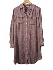 11 1 Tylho Anthropologie Ladies Blue Red Print Shirt Dress Button Front Belted