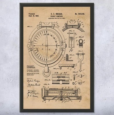 Vintage Compass Patent Art Print, Engineer Surveyor Gift