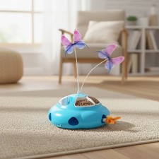 Indoor Cat Play Toy Set with Feather Wand, Fluttering Butterfly  Puzzle Feeder