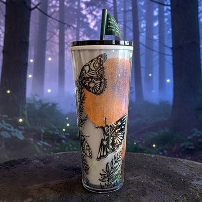 New Starbucks 2025 Fall Halloween Glow in the Dark Night Moth Moon Cold Tumbler