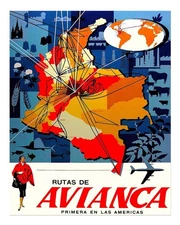 Vintage Travel Poster Wall Art - Avianca Airlines Map Design