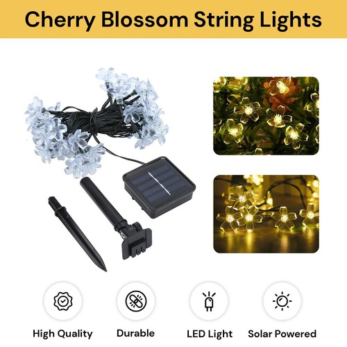 20/30/50LED Solar Fairy Cherry Blossoms String Lights Outdoor Garden Party Decor - Picture 2 of 16