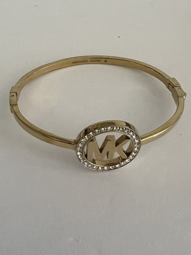 MICHAEL KORS Circle Pave MK Logo Gold Tone Bangle/Bracelet AUTHENTIC!