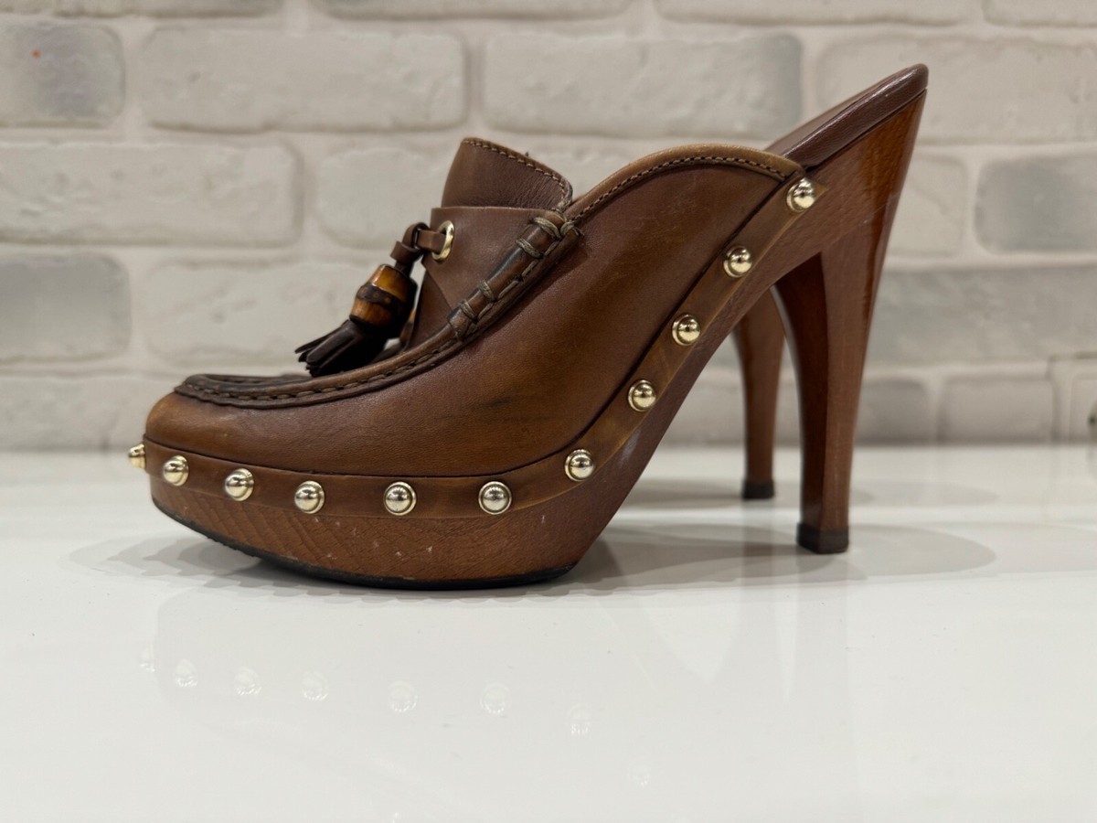 GUCCI レザーミュール ブラウン 22.5センチ Interlocking G leather mules in brown - Gucci | Mytheresa