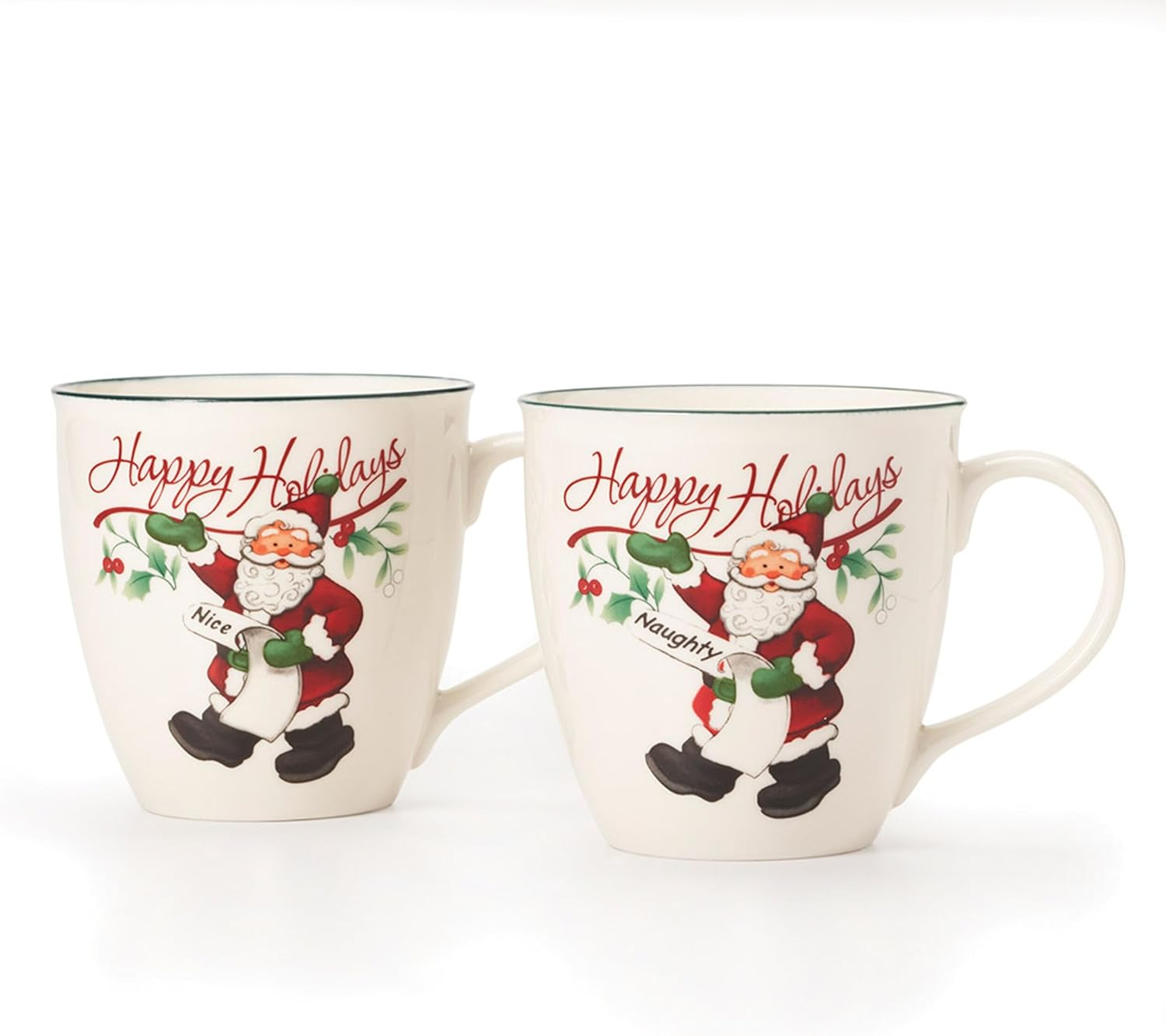 Winterberry Mug Set of 2 Porcelain 20 oz Naughty and Nice Assorted