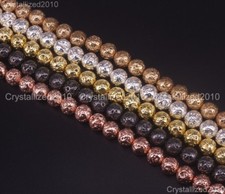 Natural Volcanic Lava Gemstone Round Beads 4mm 6mm 8mm 10mm 12mm Metallic 15.5"
