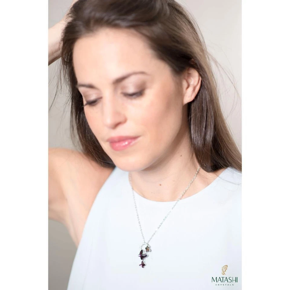 Matashi 16" Rhodium Plated Necklace w/ Purple Butterfly & Clear Crystals Gift - Image 4 of 4