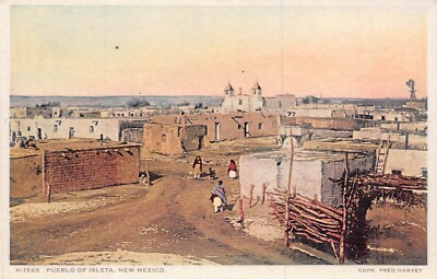 Pueblo Von Isleta Neu Mexico-Native American Village ~ Fred Harvey Postkarte