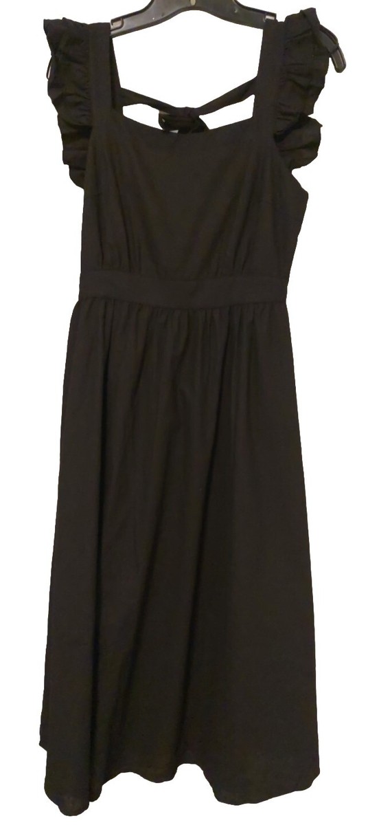 Lumiere Black Linen Blend Empire Waist Full Skirt Midi Dress Ruffled  Sleeves M | eBay