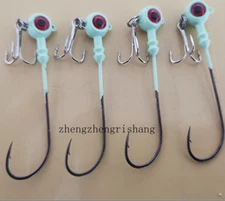 10pcs Jig Head Fishing Hooks Luminous 3D Eyes Treble Hook for Bass Fishing