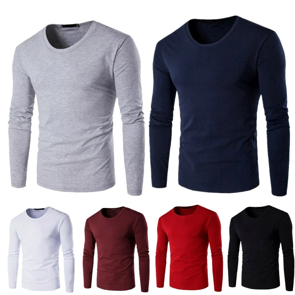 Men's Solid Color Long Sleeve Thermal Shirts Lightweight Thermal Underwear  Tops