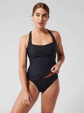Athleta Square Neck Bra Cup Tankini Top in Black NWT Size 34D/DD