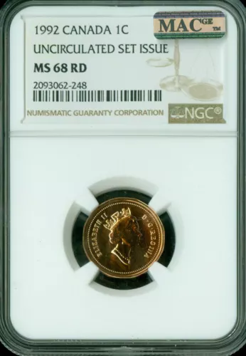 1992 CANADA CENT NGC MS68 RD PQ MAC FINEST GRADED SPOTLESS *