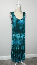 Jason Wu Tie Dye Jersey Stretch Scoop Neck Sleeveless Midi Dress Ruffle Boho L
