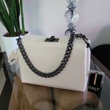 Viola Castellani Italian Leather Crossbody/shoulder Bag New Cream W/ Chain