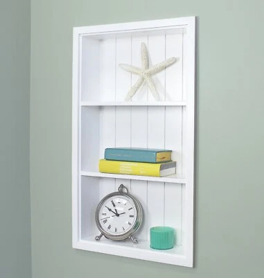FOX HOLLOW FURNISHINGS IMPERFECT XL/14x24 White Recessed Sloane Wall Niche with beadboard back