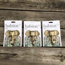 Habitat New & Unused Large Gold Metallic Metal Agra Elephant Wall Door Hook x3