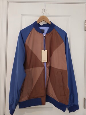 NWT Scotch & Soda Men s Cut & Sew Reversible Bomber Jacket Blue Brown Size XL