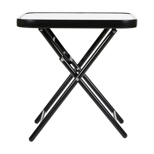 INDOOR OUTDOOR PORTABLE GARDEN PATIO BISTRO FOLDING GLASS TOP METAL TABLE - Picture 6 of 15