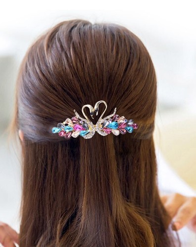 Two Metal Crystal Hair Clips Flower Butterfly Swan Patterns Women's Claws Clips - Picture 2 of 4