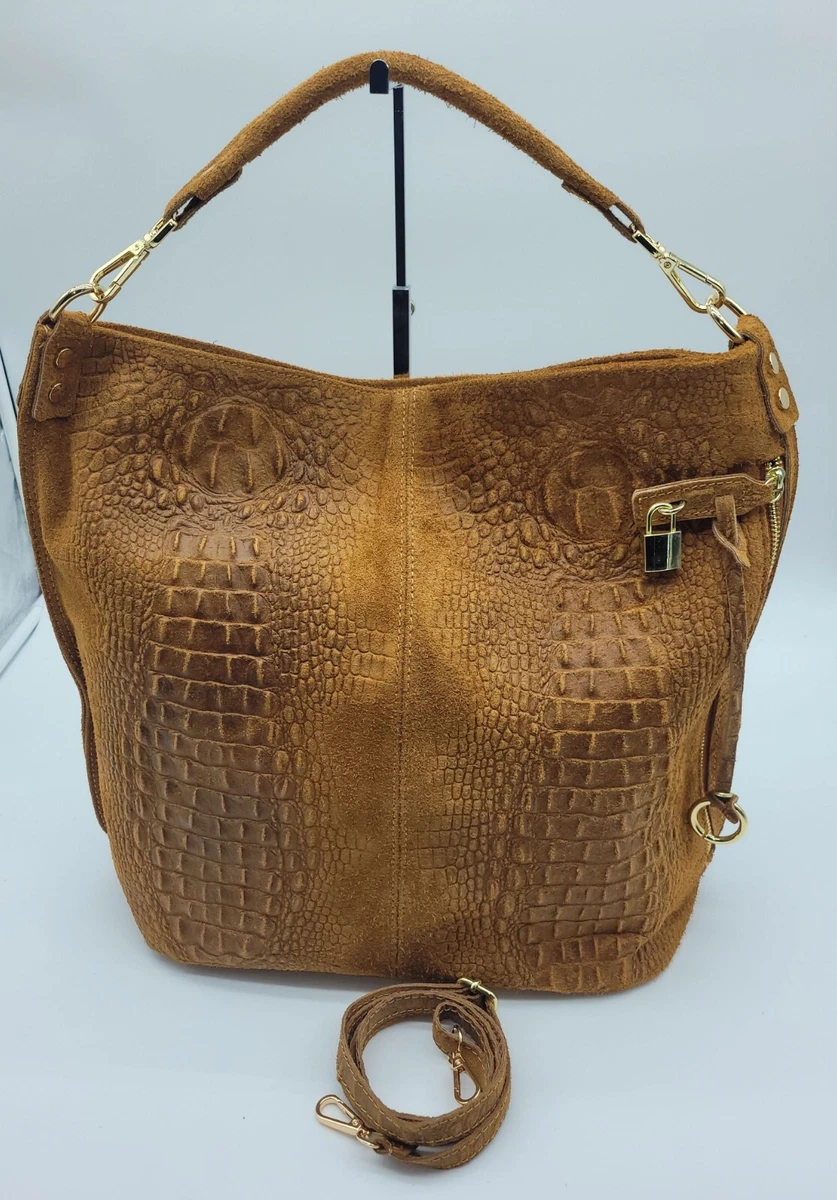 Crocodile Embossed Chain Shoulder Tote Bag