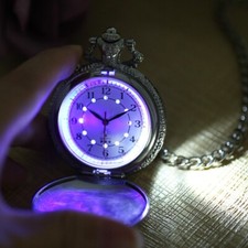 Steampunk Vintage Train Pattern Pocket Watch Quartz LED Light Analog Gifts Xmas