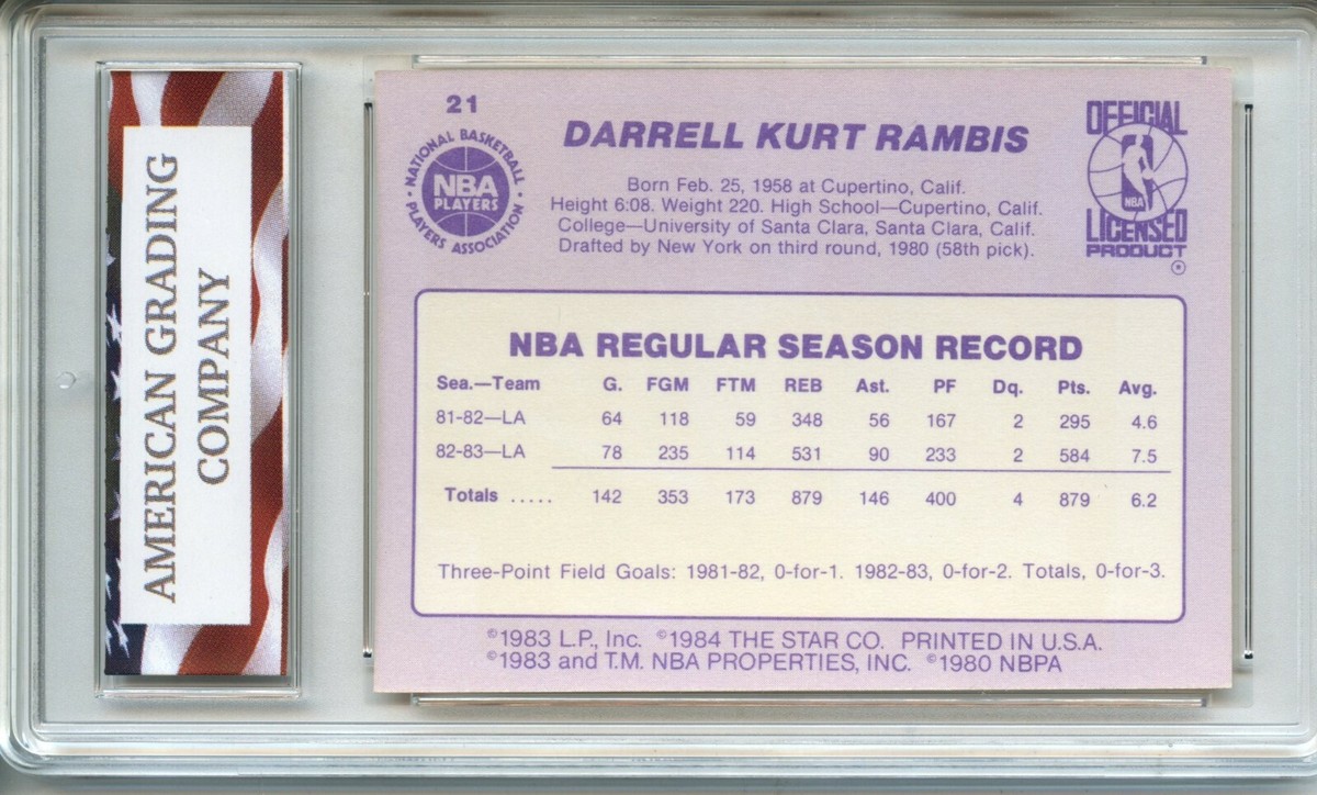 1983 Star #21 Kurt Rambis Rookie Card SP AGC 9 Mint Los Angeles
