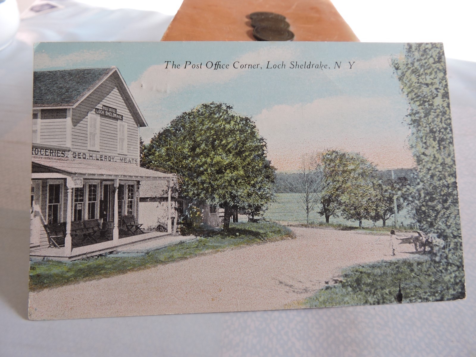 Rare 1917 Post Office Corner Loch Sheldrake NY Catskills post card pc