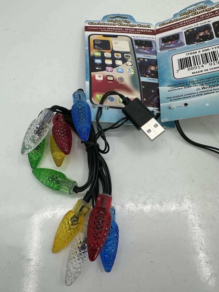 Christmas LED Lights Christmas USB Charger Cable Cord iPad iPhone AirPod X 2 - Image 3 of 4
