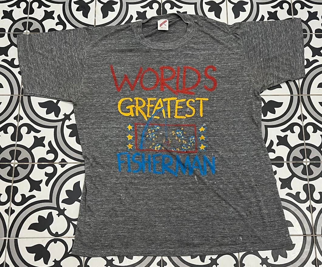 【80s】World Famous フィッシングベスト Vintage 1980s World's Greatest Fisherman 80s Fishing Tee Tshirt XL