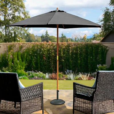 KINGFISHER 2.4m Wooden Garden Parasol Sun Shade Patio Outdoor Black Umbrella Canopy