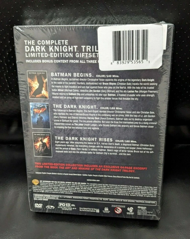 The Dark Knight Trilogy (DVD, 2012, 3-Disc Set, Limited Edition Gift Set) - Image 2 of 2