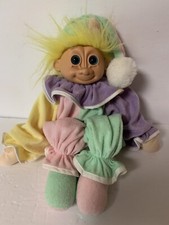 Vintage Russ Troll Clown Pajama Bag Doll 23  Terry Cloth Body Pink Purple Yellow