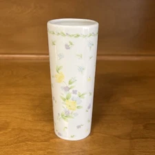 FTD Porcelain Vase Pastel Floral Bud Vase Made In Japan 6.5" Tall Oval VTG 1993