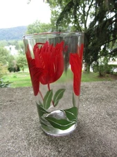 Vintage Tulips Boscul Peanut Butter Jar Mid Century MCM Drinking Glasses ~ 5"