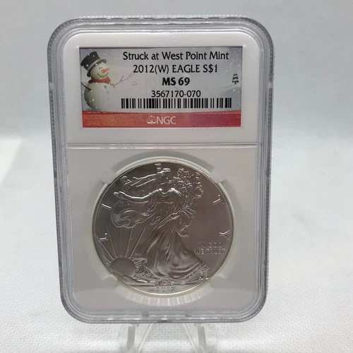 2012 W UNITED STATES SILVER AMERICAN EAGLE 1 OZ NGC MS 69 SNOWMAN ⛄️ LABEL