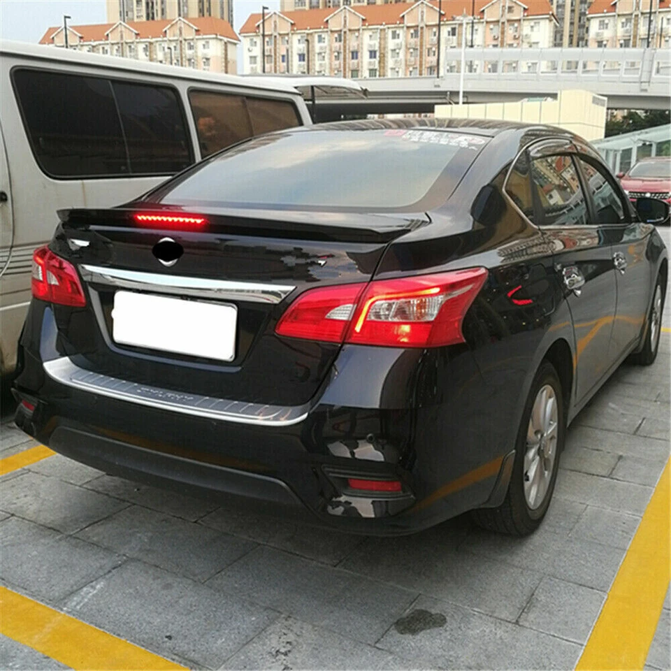 For 2013-2019 Nissan Sentra Rear Trunk Spoiler Gloss Black w/ LED Light SR Style - Imagem 3 de 4
