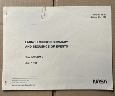 NASA Launch Mission Zusammenfassung und Ablauf der Ereignisse RCA Satcom V Delta-165 1982