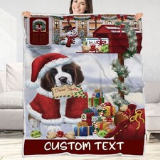 Saint Bernard Dog Blanket Personalized Throw Woven Fleece Sherpa Christmas NWT