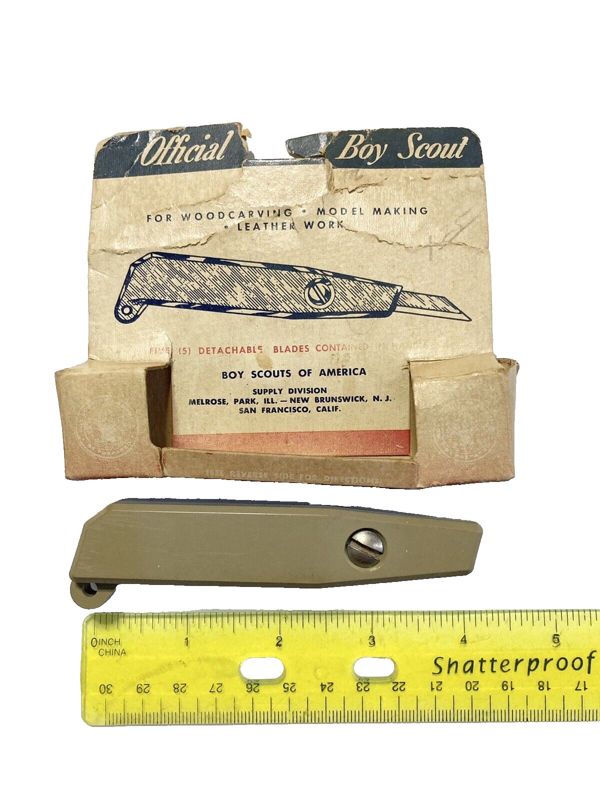 Vtg rare Official Boy Scout Utility Knife woodcarving, model,leather, Vulcan co 