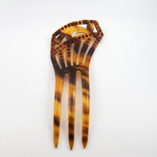 VICTORIAN HAIR COMB RED RHINESTONES LARGE EDWARDIAN CELLULOID HAIR FORK 1900'S